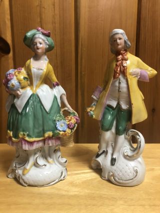 Vintage German Porcelain Man And Women With Flowers
