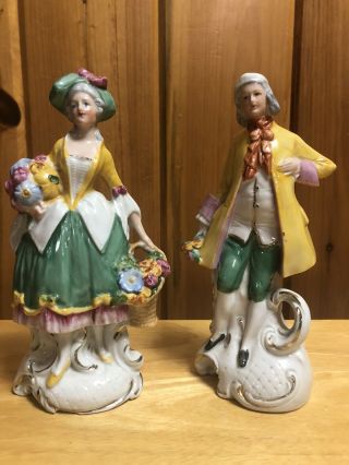 Vintage German Porcelain Man and Women With Flowers 2