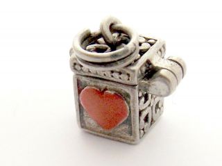 Box With Red Heart Vintage Sterling Silver Enamel Charm Opening Charm With Lock