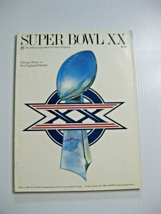 Vintage Football Game Program Bowl Xx Chicago Bears V N E Patriots 1986