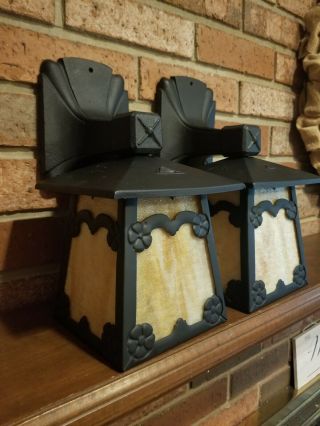 Antique Arts & Crafts Cast Iron Porch Lights Sconces Lincoln pair 2