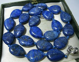 Gorgeous Vintage Style Real Lapis Lazuli Stone Large Bead 18 " Long Necklace
