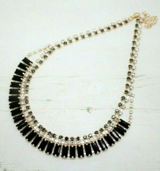 Vintage Art Deco Style Black Baguette Rhinestone Crystal Necklace Jewellery