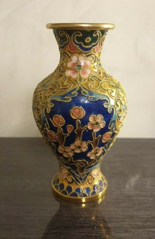 Chinese Vintage Cloisonné Floral Blue Pink Gold Small Vase 5 " Cloisonne