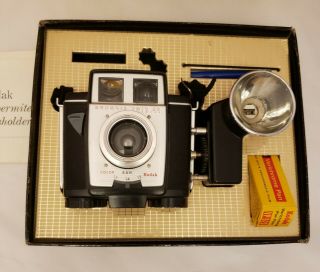 Vtg Kodak Brownie Twin 20 Camera Supermite Flashholder Film Bulbs Display Only