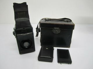 Antique Folmer Schwing Rb Graflex Jr Curtain Aperture Camera W/ Case& Film Packs