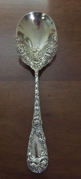 Durgin Chrysanthemum 1893 - Sterling Silver - 9 3/8 In Berry Serving Spoon