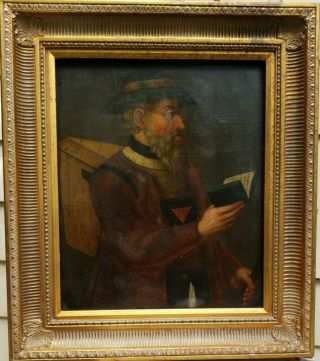 Antique Oil Painting Portrait Of A Old Bearded Man Rabbi 20x24