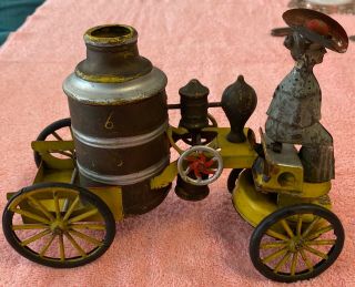 Antique Wilkins Kingsbury Steam Pumper Wind Up Toy Truck 9” Estate Find