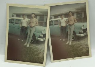 2 Vintage 1960’s Photo Photograph Men Gay Interest Shirt Off Tight Jeans