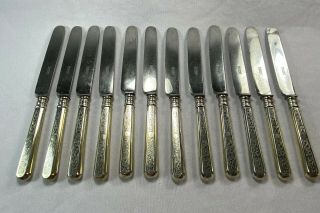 Twelve 19th Century Russian 84 Gilt Silver & Niello 8.  25 " Knives Kalyakin Blades