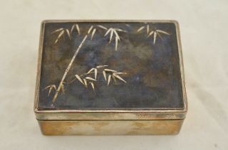 Antique Meiji Japanese Silver & Shakudo Inlaid Bronze Mixed Metal Lidded Box