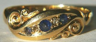 Hallmark Birmingham 1919.  Size L.  5.  Antique 18 Ct Gold Ring Sapphires Diamonds.