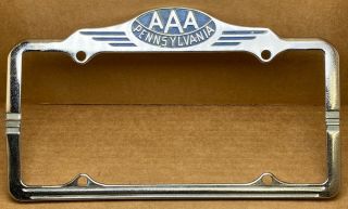 Rare Pennsylvania “aaa” Auto Club License Plate Frame With Topper