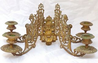 Charming Pair Antique 19th Bronze French Sconce Candlesticks Rare Dragon Griffin
