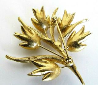Vintage Pin Brooch Yellow Gold Plated Flower With Pearls 3