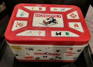 Vintage Empty Large Monopoly Metal/tin Storage Box With Lid Pre - Owned