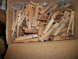 Vintage 90 Spring Loaded Clip Wooden Clothes Pins