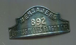Rare Wells Fargo & Co Express Messenger Hat Badge (south America)