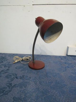 Vintage Blood Red Metal Table Desk Lamp Bend Flex Gooseneck Steam Restoration