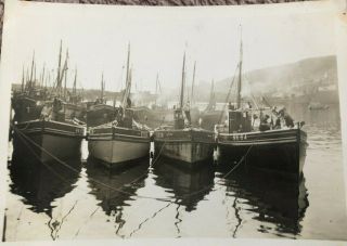 Vintage Old Photograph St Ives Fishing Boats Moored In Harbour Cornwall 1930’s