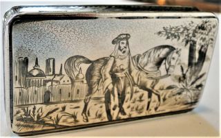 Antique Rare French Silver & Niello Enamel Snuff Box Oriental Decor 1880