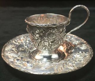 S.  Kirk & Son Co.  Repousse Sterling Silver Demitasse Cup & Saucer Frame 133