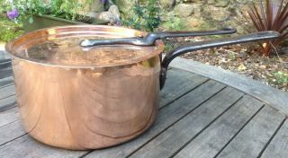 130 Years Antique Hammered Copper Stew Pan/saucepan 2.  5mm Tin W/lid Paris