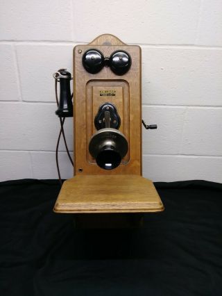 Kellogg Antique Wood Wall Hand Crank Telephone