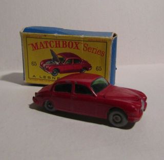 Vintage Matchbox Lesney Red Jaguar 65 Fn,  /vg 3.  8 Sedan 3.  4 Litre