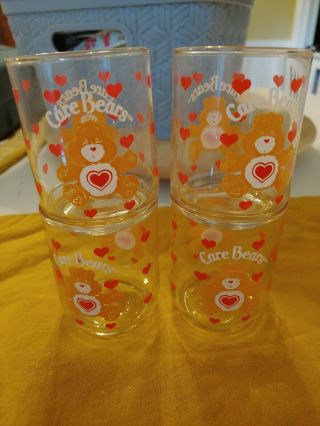Vintage Set Of 4 1984 Care Bear Drinking Juice Glasses 3 " American Greetings Euc