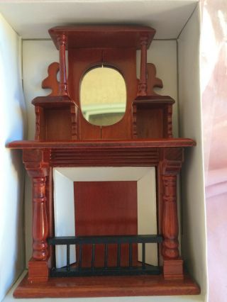Dollhouse Furniture Victorian Wood Fireplace With Mantle,  Shelves And Mirror