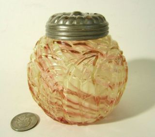 Rare Antique Northwood Glass Leaf Mold Vaseline Spatter Sugar Shaker Muffineer