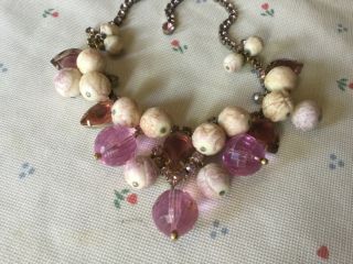 Vtg Pink / Purple Crystal,  Rhinestone,  Molded Celluloid Beaded Choker Necklace