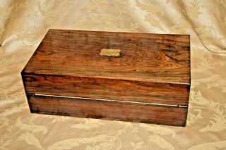 Antique 18x10x6 " English Rosewood Writing Box Desk W/ Aqua Felt & Brass Handles