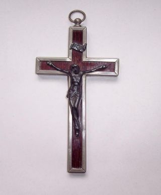 Antique/vintage Mahogany Wood & Metal Crucifix/cross Pendant