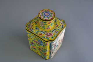 Chinese Canton Enamel Square Tea Caddy 3