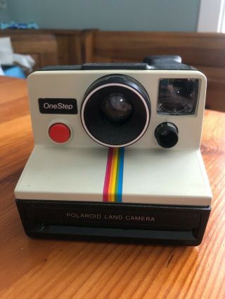 Vintage Polaroid Sx 70 One Step Land Camera With Rainbow Stripe And Strap