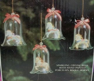 Vintage Carousel Christmas Ornaments Clear Glass Bell Hand Painted Horses
