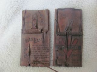 2 Different Vintage Wood Snap Rat Traps W/ Locks Victor Atco & Lowell Dead Easy