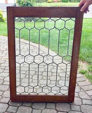 Antique Leaded Glass Cabinet Door / Window Oak Frame (a)