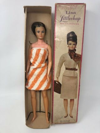 Vintage Lisa Littlechap Doll Box W/ Stand & Towel