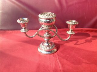Vintage Ianthe Silver Plate 3 Branch Candelabra With Rose Bowl Adaptor