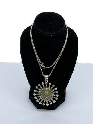 Ladies Vintage 925 Silver Necklace With Multicolour Stone Pendant