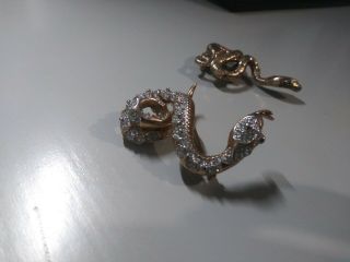 Two Vintage Gold Tone Snake Pins Brooches With Rhinestones