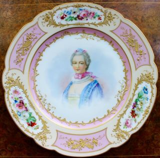 1st Class Antique Sevres Porcelain Courtesan Portrait Plate Perfect No4