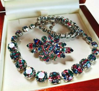 Vintage Jewellery Sparkling Rainbow/iris Rhinestone Necklace/brooch