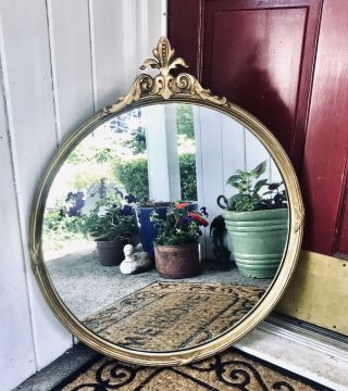 Vintage French Exquisite Gold Round Wall Mirror
