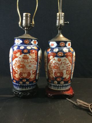 A Pair Japanese Imari Porcelain Ginger Jar Vase Lamps