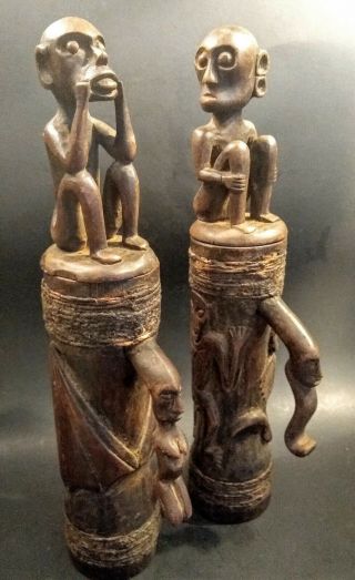 Old Dayak Wooden Shaman Medicine Containers - Indonesia - 20th Century